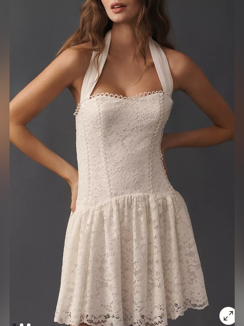 Maeve by Anthropologie Ivory Lace Halter Drop Waist Mini Dress Size XXS